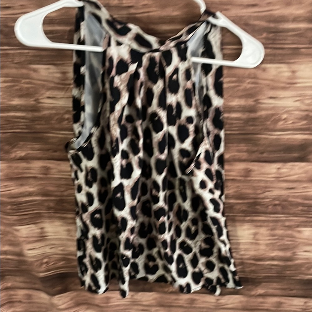 Black and Tan Sleeveless Tank Top with Animal Print